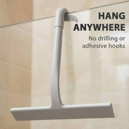 Shower Squeegee for Glass Doors, Hang Anywhere Silicone Shower Squeegee with Hook Design for Easy Hanging and Cleaning (Black)
