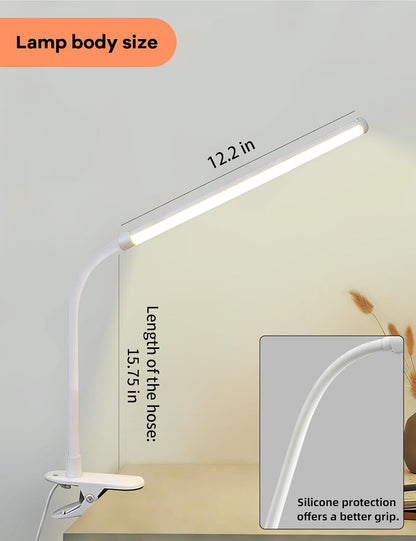 2 Pack LED Desk Lamp with Clamp,Eye-Friendly Clip on Lights for Home Office Study Reading,3 Modes 10 Brightness,Long Flexible Goose-Neck,Swing Arm Architect Task Table Lamps USB Usage