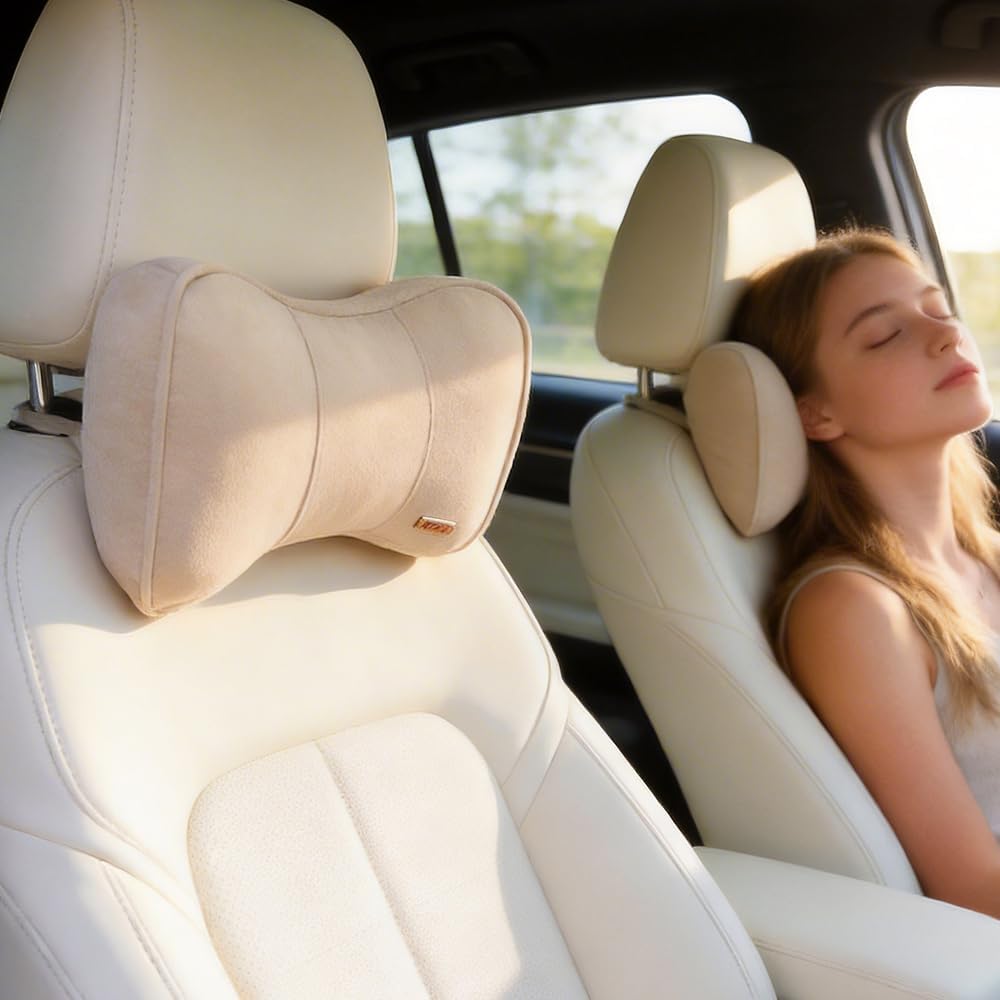 Car Neck Support Pillow Recliner Headrest Pillow for Neck Pain Relief Tan