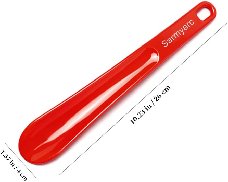 Sarmyarc Plastic Shoe Horn,2pcs Travel Shoe Horns for Men, Women, Seniors& Kids - Shoe spoon - Shoe helper - Boot Shoehorn 10.3''(Red/Black)