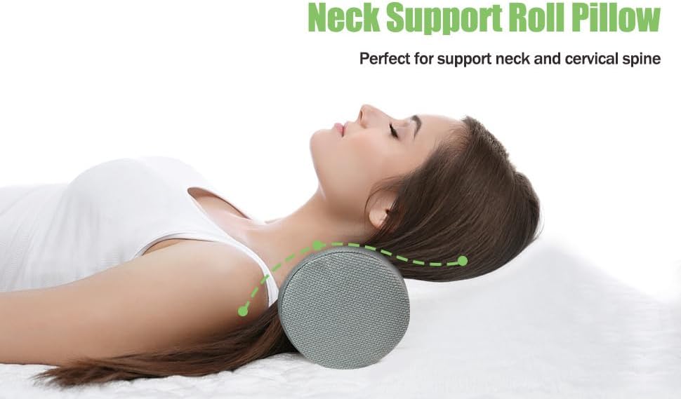 Cervical Neck Roll Pillow, Foam Round Bolster Pillow, Cylinder Pillows with Removable Washable Cover for Sleeping, Bed, Legs, Back, Yoga, Travel, Home, Office (Gray Style 1, 4inch H X 17inche L)