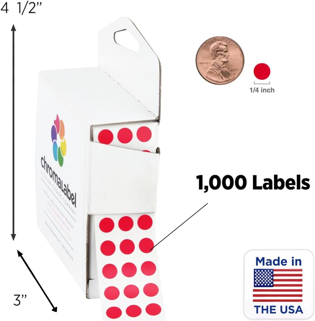Dark Blue, Red & Yellow Dots, 1/4 Inch, 1000/Box Each Color | Writable Semi-Gloss Circle Labels in Dark Blue, Red and Yellow for Offices, Retail and Classrooms. Made in USA - Colors A