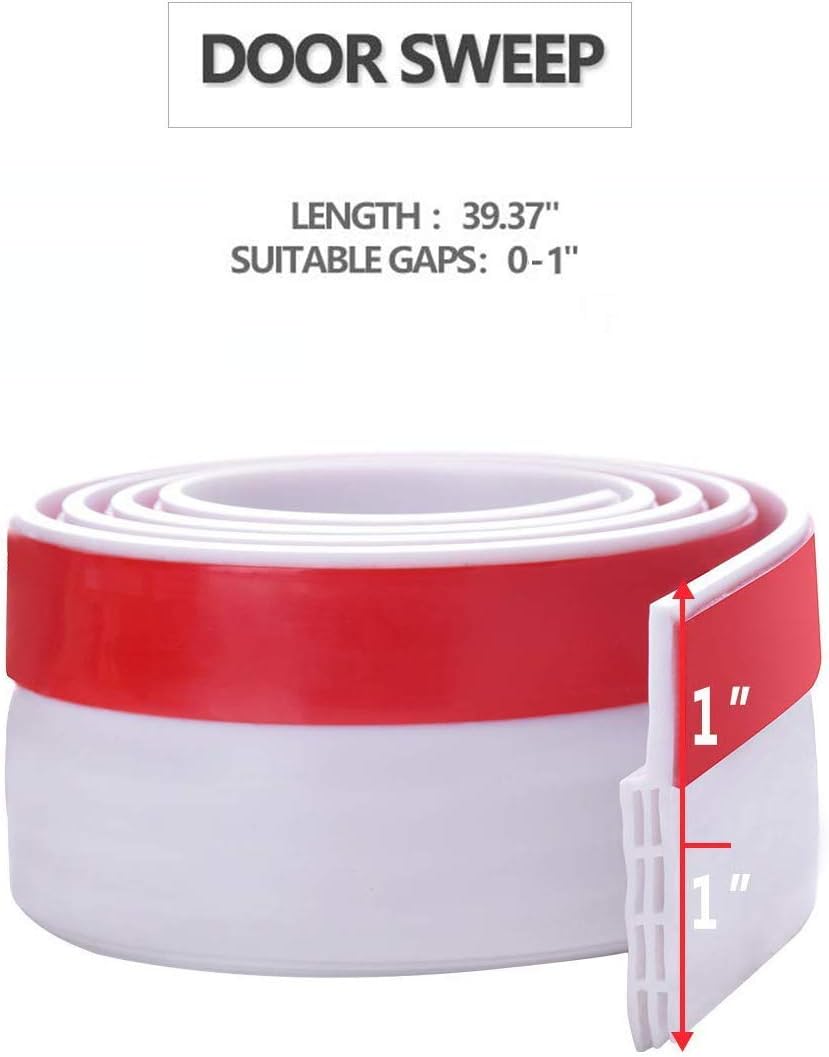 Suptikes Door Draft Stopper Under Door Sweep for Exterior & Interior Doors, Weather Stripping Door Seal, Strong Adhesive Door Sweep Soundproof Weather Stripping, 2" W x 39" L, White