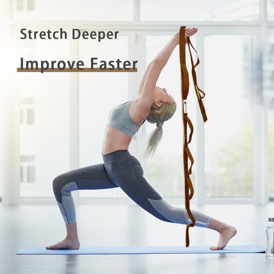 Stretching Strap Yoga Strap with Loops for Physical Therapy, Non-Elastic | 10 Loops, 75 inches length, Multi-Color Selection for Yoga Strap for Stretching, Pilates, Dance and Gymnastics