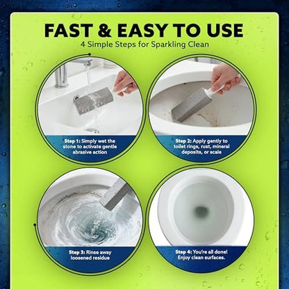 PUMIE Pumice Stone Toilet Bowl Cleaner (1-Pack) - Heavy Duty Scouring Stick for Toilet - Pumice Stone for Cleaning Rings, Bowls, Hard Water Stains, Lime, Rust, Sink - Includes Handle for Easy Use
