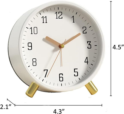 SHISEDECO Small Analog Alarm Clock, Battery Operated Desk Clock, White