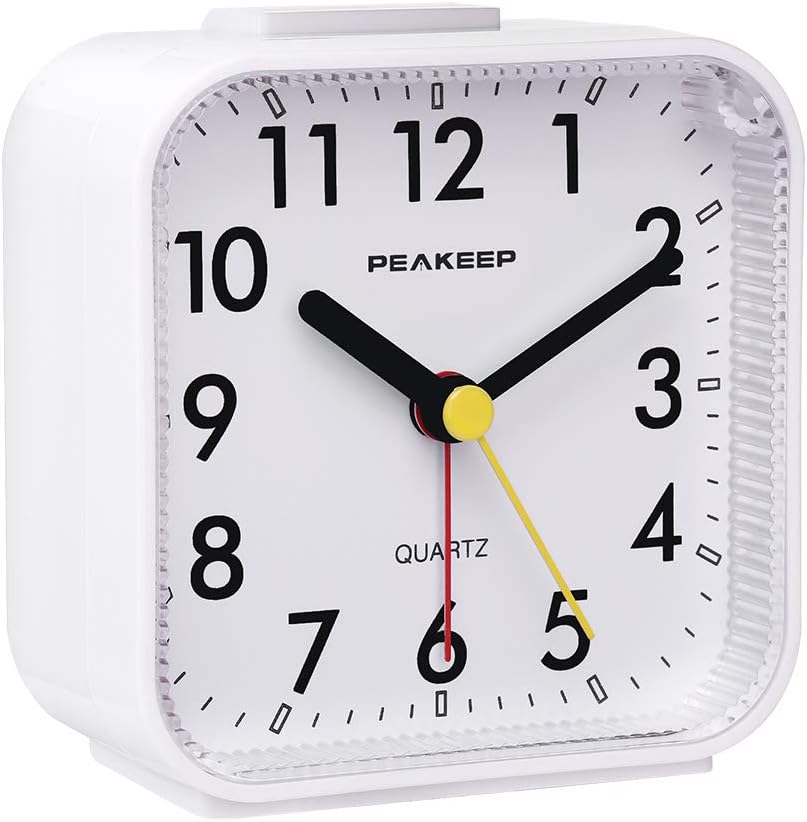 Peakeep Small Battery Operated Analog Travel Alarm Clock Silent