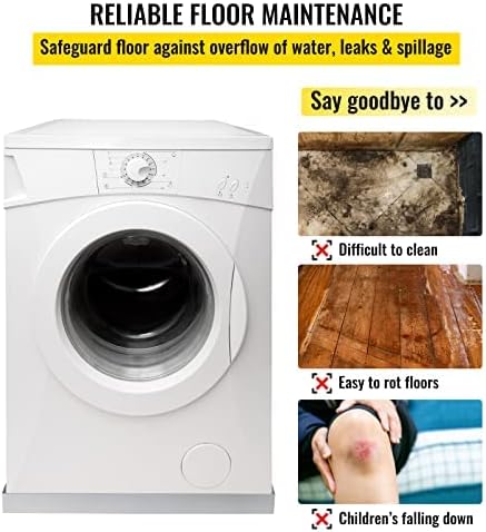 VEVOR 32 x 30 x 2.5 Inch Washing Machine Pan 18 GA Thickness 304 Stainless Steel Heavy Duty Compact Washer Drip Tray with Drain Hole & Hose Adapter