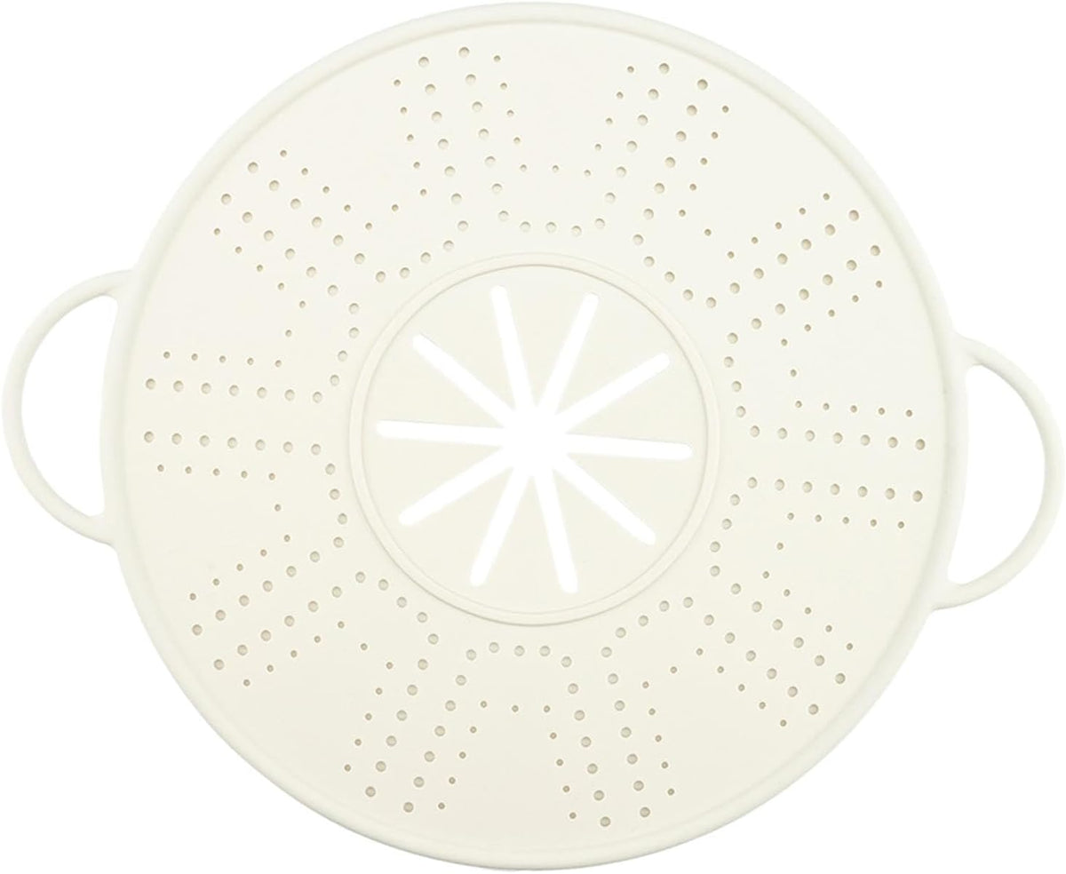Silicone Spill Stopper Lid Pan Lid Multifunctional Double Handle Silicone Splatter Screen, Boil over Spill Stopper, White