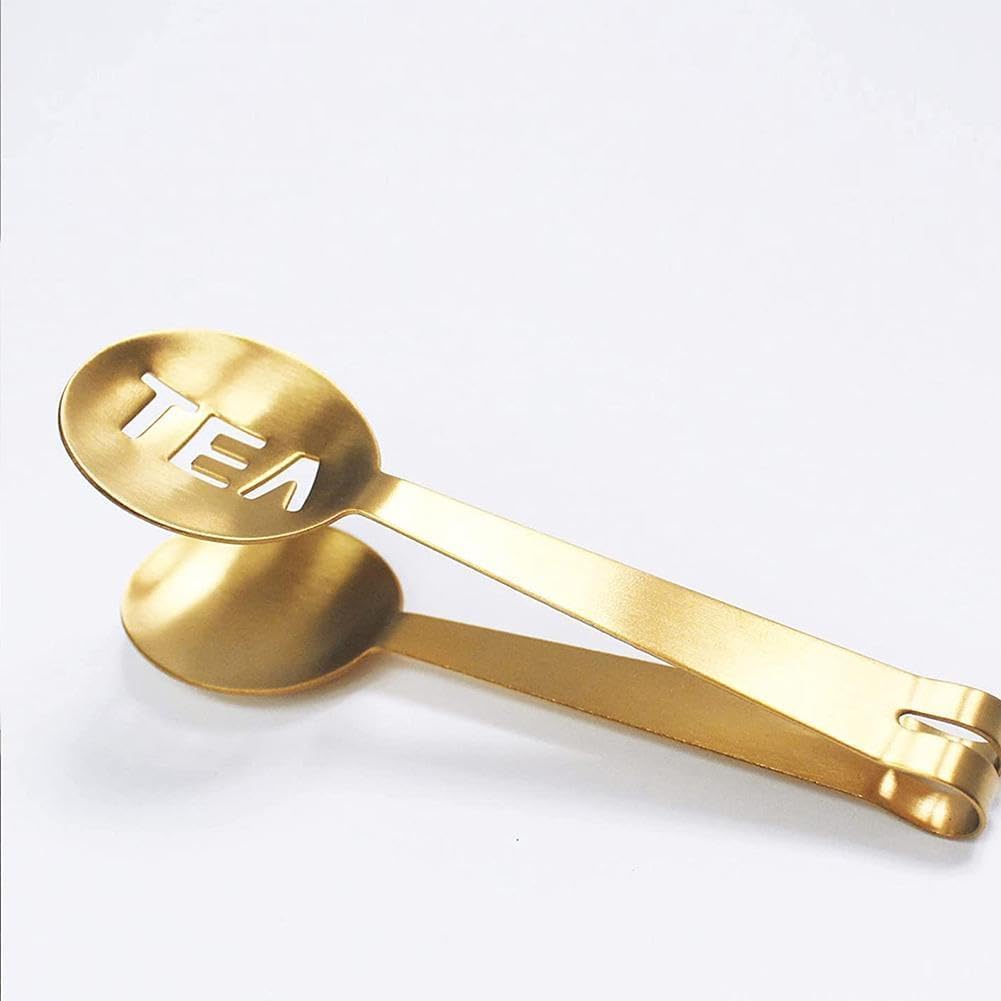 Tea Bag Squeezer Tongs,Tea Bag Squeezer,Tea Tongs,Stainless Steel Tea Tongs,Round Tea Filter Clamp,Tea Bag Strainer Clip Tea Bag Holder for Gripping Tea Strainer Spoon for Ice Sugar Cubes Bar (Gold)