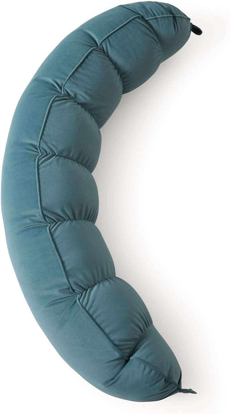 Peallow(Pat. Pend) – Long Round Body Pillow for Adults, Bolster Pillow for Sleeping, Soft and Supportive Pillow for Sleeping & Lumbar Support (Green-White, 29.5")