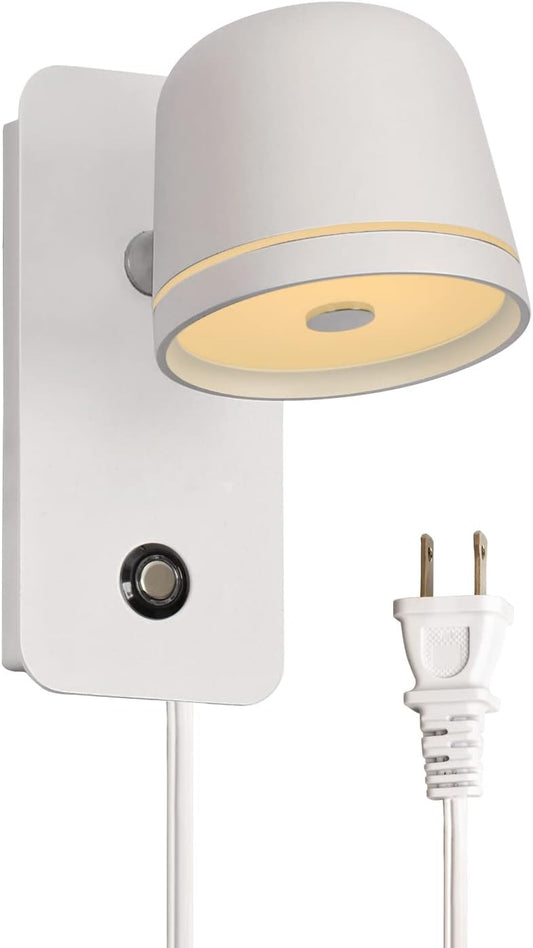 Aisilan LED Plug in Wall Sconce with Touch Dimmable Control Adjustable Wall Mounted Lamp Angle Anti-Glare Matte White Aluminum Bedside Reading Wall Lights for Bedroom Living Room