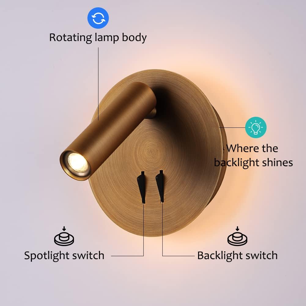 ZEROUNO Hardwired Sconces Wall Mounted Reading Lights with Switch LED Wall Lighting for Bedroom Bedside Lamps (Black)