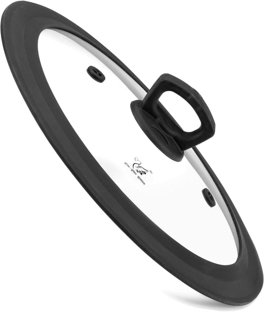 Vented Tempered Glass Universal Lid for Pot Pan Skillet with Heat Resistant Silicone Rim Microwave Splatter Lid Cover Microwave Safe Fit 11.5" 12" 12.5" Cookware, Dishwasher Safe Black