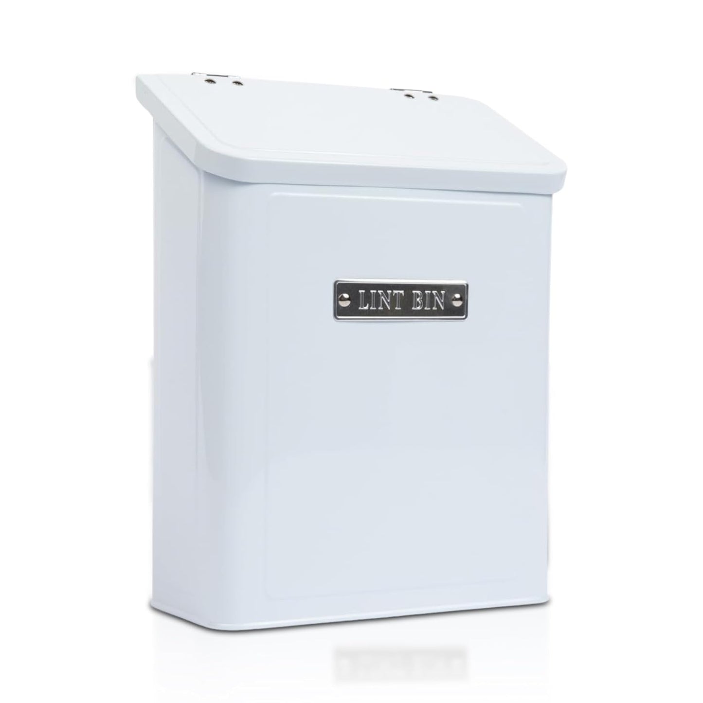 Embossed Magnetic Lint Bin For Laundry Room | Modern Farmhouse Laundry Lint Bin | Lint Trash Can For Laundry Room | White Lint Bin For Laundry Room Magnetic | Space Saving Storage Laundry Bin with Lid