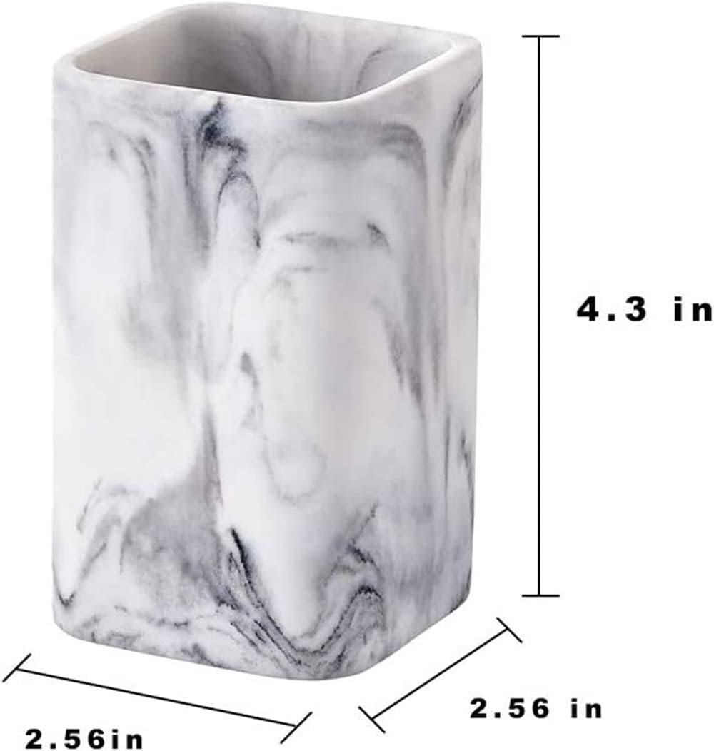 Marble Look Toothbrush Holder for Bathroom Countertop Organizer, Holds Toothpaste, Dental Floss, Razor, Comb, Makeup Brushes, and More, Stylish Bathroom Accessory for Tooth Brushing Essentials