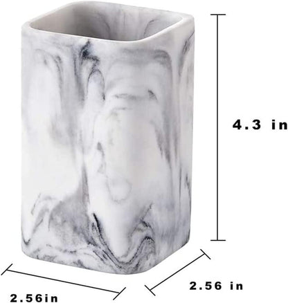 Marble Look Toothbrush Holder for Bathroom Countertop Organizer, Holds Toothpaste, Dental Floss, Razor, Comb, Makeup Brushes, and More, Stylish Bathroom Accessory for Tooth Brushing Essentials