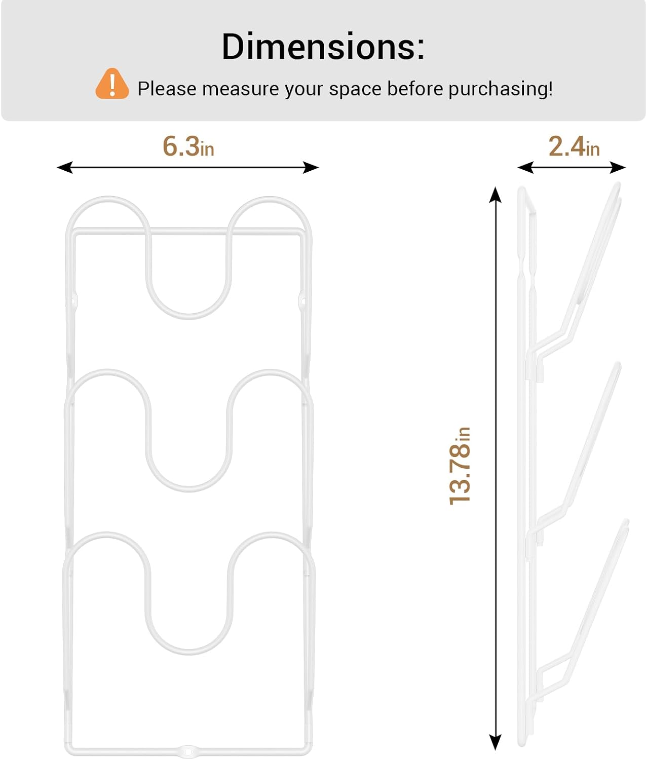 Pot Lid Organizer Rack for Cabinet Door, 2 Pack Pot Lid Holder White | 6-Tier Lid Racks for Cabinet Door/Wall, No Drilling Adhesive Mount, Rustproof, Fits Pot Pan Lid, Cutting Board & Cookie Sheet