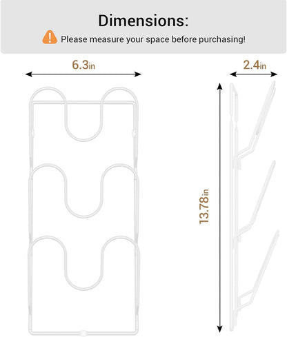 Pot Lid Organizer Rack for Cabinet Door, 2 Pack Pot Lid Holder White | 6-Tier Lid Racks for Cabinet Door/Wall, No Drilling Adhesive Mount, Rustproof, Fits Pot Pan Lid, Cutting Board & Cookie Sheet