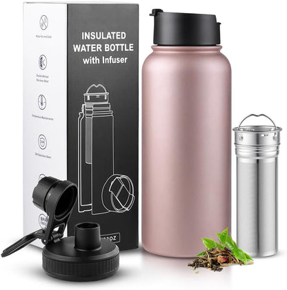 Sivaphe Infuser Travel Mug with Removable loose leaf Tea Strainer Tea Filter Water Bottle 18/8 Stainless Steel Insulated Tumbler for Women Rosegold