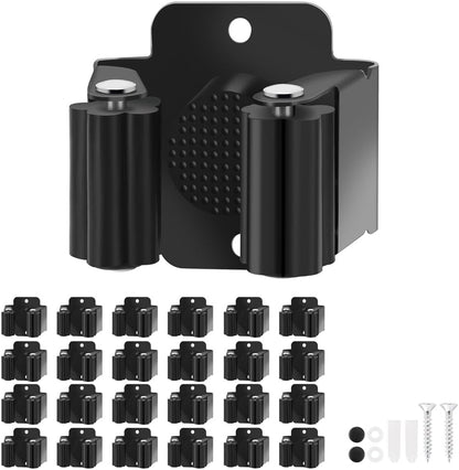 Broom Holder Wall Mount, 4PCS Broom Hanger Wall Mount, Stainless Steel Heavy Duty Mop Holder Broom Mop Hanger Wall with Screws, Garden Outdoor Tool Organizer Rack Broom Hanger (Black)