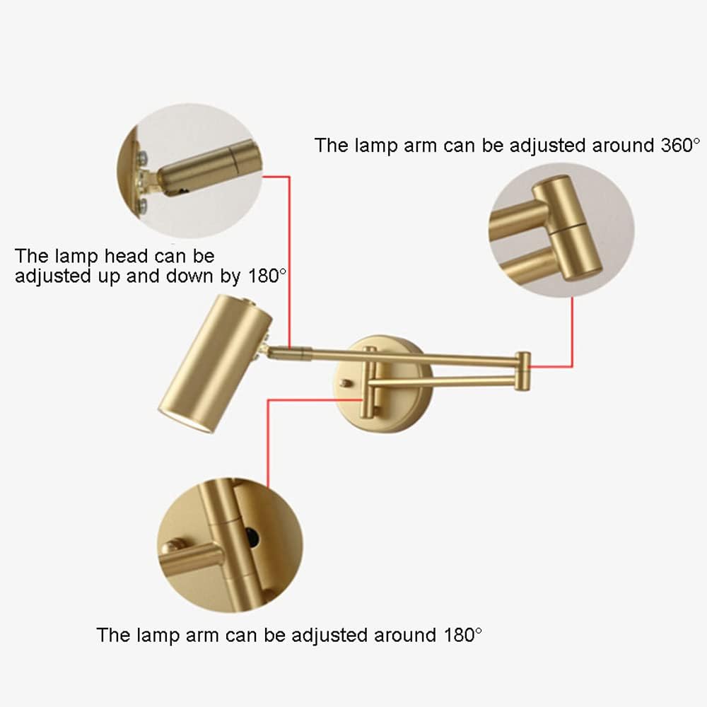 Swing Arm Wall Sconce Adjustable Wall Mount Reading Light Headboard Lamp, Modern Hardwired Sconces GU10 Wall Swivel Spot Lights for Bedroom Bedside Living Room Study