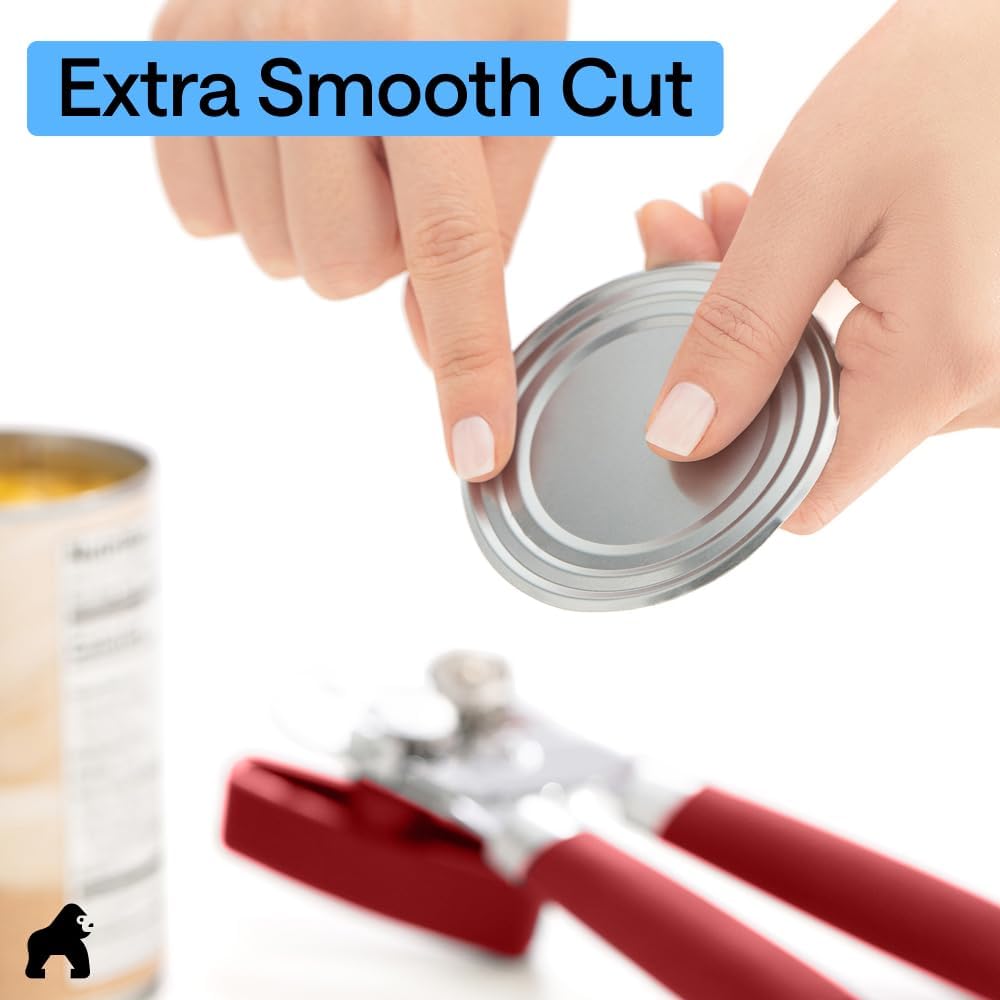 GORILLA GRIP Original Model Stainless Steel Smooth Edge Manual Can Opener and Bottle Openers, US Designed, Comfortable Handle, Oversized Handheld Turn Knob, Multifunctional Kitchen Tool, Gray
