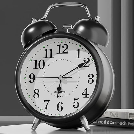 4 Inches Analog Alarm Clocks Retro Backlight Cute Simple Design with Night Light Silent Non-Ticking Battery Operated [Red]
