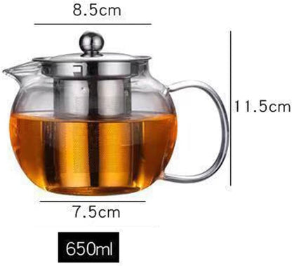 Glass Teapot with Removable Infuser Stovetop & Microwave Safe Borosilicate Clear Glass Teapot (22OZ)