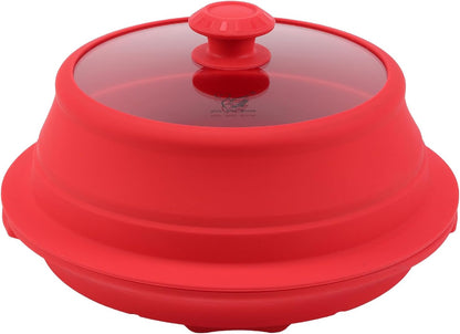 Collapsible Microwave Splatter Lid with Vented Tempered Glass Cover Wok Lid for Microwave Safe, Stockpot Steamer Pot Pan Round Bowl Plate 5" 6" 7" 8" 9" 10" Universal Multifunction Silicone Cover