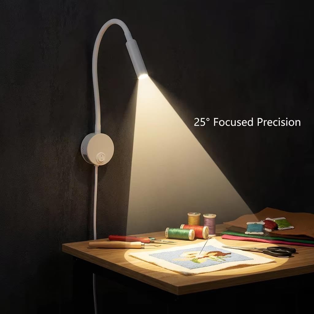 Wall Mounted LED Reading Lamp Focused 25° Spotlight for Bedroom headboard Marine Cabin Boat Yacht Interior Light Hotel Suite Hospital Patient Room Bedside Sconce 4.92ft Cord