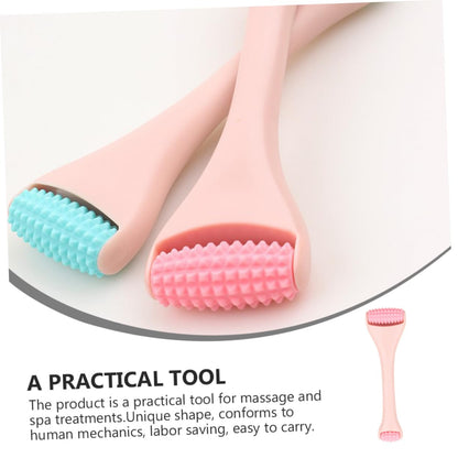 Dual Head Silicone Massage Roller for Face Eye Care Pink Handheld Rod