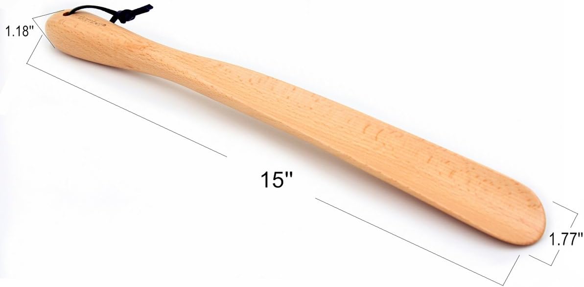 Bamber Wooden Shoe Horn Wood Shoehorn with Handle for Seniors Women Men Kids, 15'' Long, Black Walnut