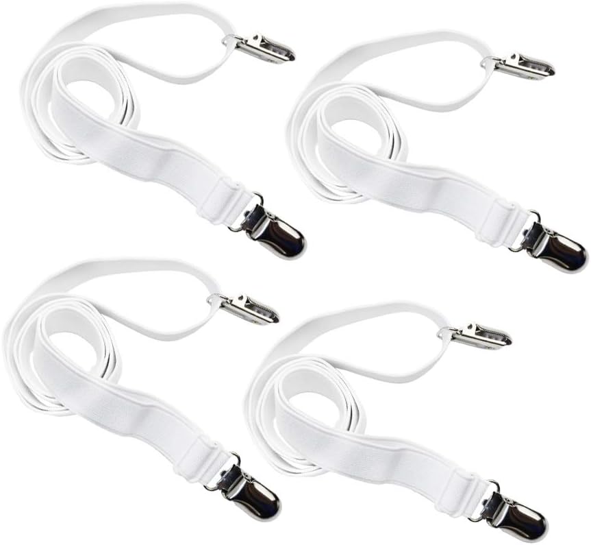 Long Bed Sheet Clips,Adjustable Bed Fitted Sheets Mattress Holder Straps Suspender Fastener,4 Pieces (White)
