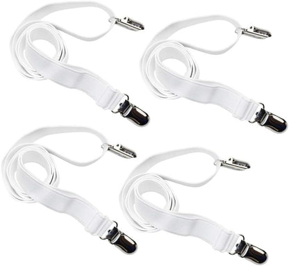 Long Bed Sheet Clips,Adjustable Bed Fitted Sheets Mattress Holder Straps Suspender Fastener,4 Pieces (White)