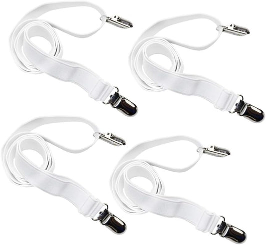 Long Bed Sheet Clips,Adjustable Bed Fitted Sheets Mattress Holder Straps Suspender Fastener,4 Pieces (White)
