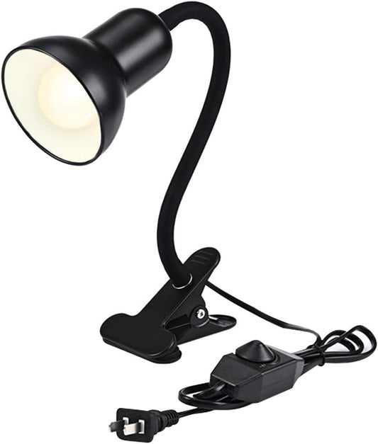 Clip On Gooseneck Lamp - 300W Max, Ceramic Fire-Resistant E26 Socket, Classic Durable Switch, Adjustable Flexible Clamp Light for Desk, Workbench, Bed Headboard, Table, Grow (Standard Clip Desk Light)