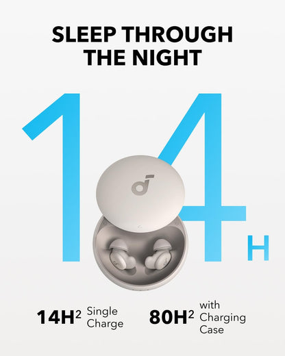 Soundcore Sleep Earbuds Set by Anker with Comfortable Ear Tips and Wings | 30 dB High-Frequency Noise Reduction, Side Sleeper Comfort, 80H Playtimae, Stream Content via Bluetooth 5.3, Sleep Tracking