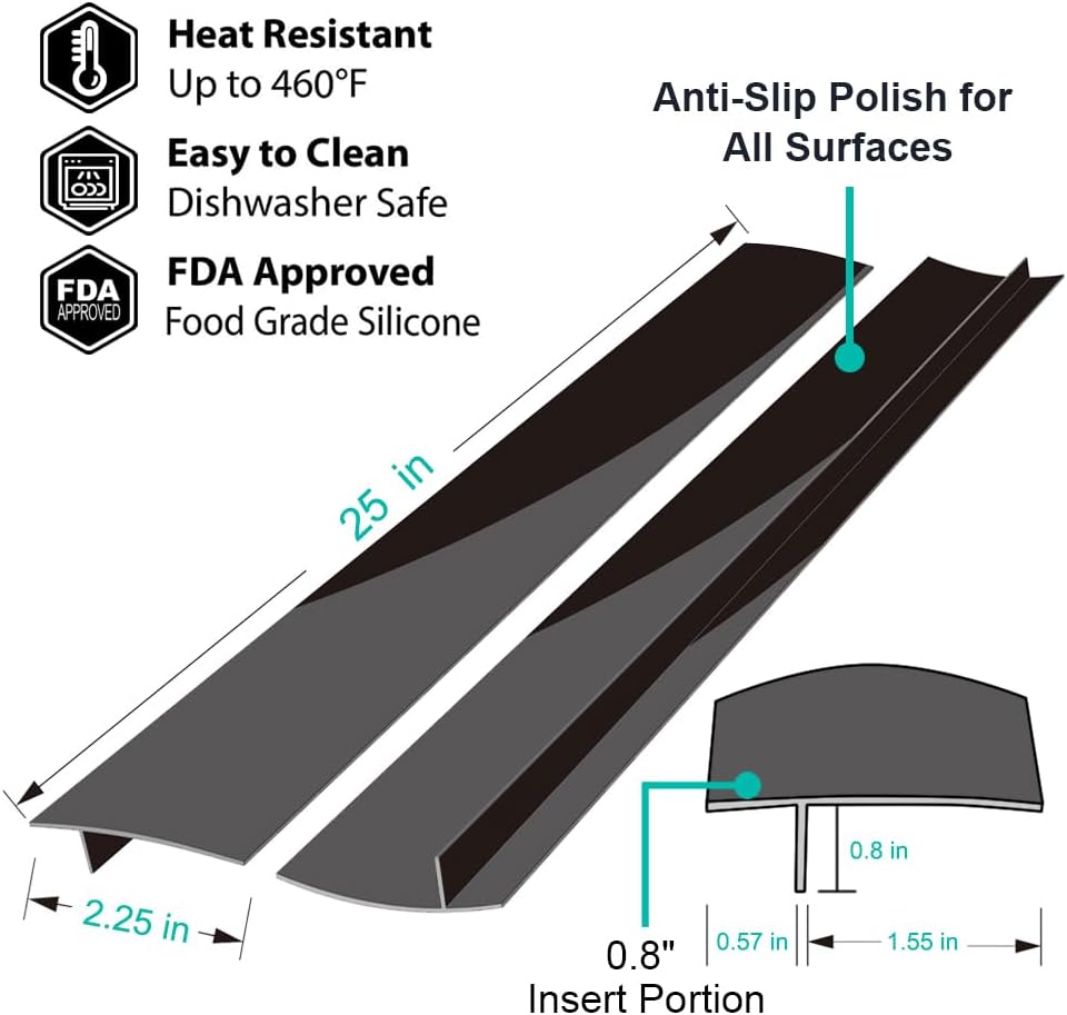 Stove Counter Gap Cover - 25 Inch Silicone Stove Gap Filler 2 Pack White | Kitchen silicone oven gap filler, countertop strips gap guard, easy to clean; white counter gap cover,crack guard for counter