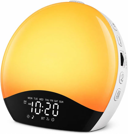 JALL Full Screen Dimmer Sunrise Alarm Clocks for Bedrooms, Wake Up Light with FM Radio, 25 White Noise Sleep Sounds, Bluetooth Speaker, Dual Alarms Bedside Clock for Heavy Sleepers