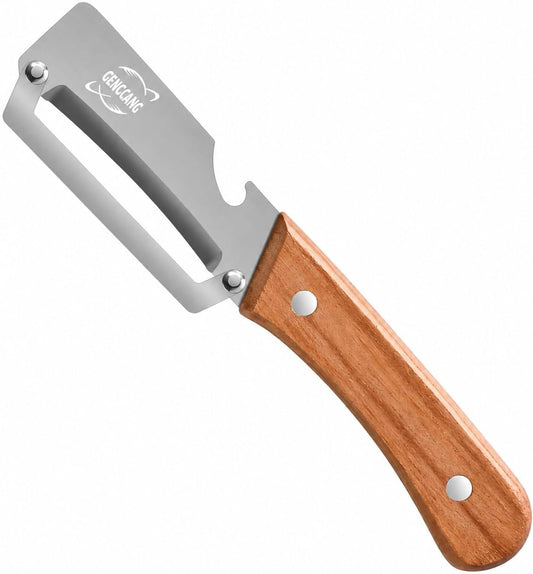 MultiFunctional Vegetable Peeler, Non-Slip Wooden Handle with Sharp Stainless Steel Blade, Built-in Bottle Opener - Perfect Kitchen Peeler For Veggie, Fruit, Potato, Carrot, Apple