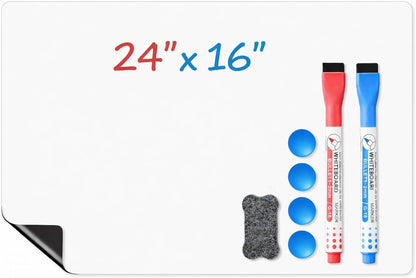 Magnetic Whiteboard for Fridge, 4-Pack Dry Erase Boards (12×8 in) with 5 Markers & Eraser, Strong Magnet & Stain-Resistant Surface, Reusable Message Board for Fridge, Family Planner & Kitchen Notes