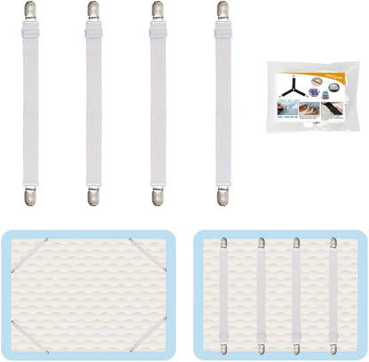 Adjustable Bed Sheet Straps Clips, Elastic Mattress Sheet Fasteners Holder and Suspenders, Grippers to Hold Sheet, Mattress, Sofa, Couch, Table Cloth, Ironing Board Cover, Black