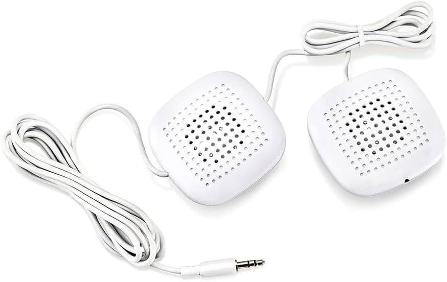 Sound Oasis Pillow Speakers, 2 UltraThin Stereo Speakers, Volume Control, Surround Sound for Music, Sleep, Tinnitus Masking, Connect to External Sound Source with 1/8" 3.5mm Headphone Jack Plug, White