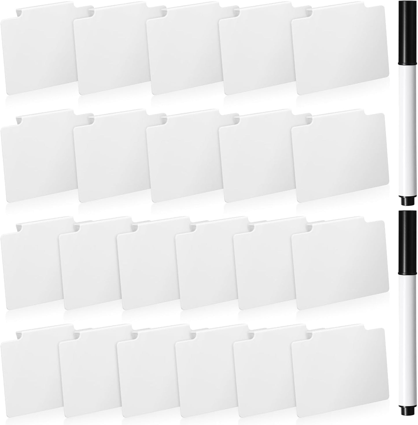 32 Pieces Basket Labels Clip Set, Include 30 Kitchen Clip Label Holder Removable PVC Bin with 2 Chalk Marker for Basket Pantry Organization Box (White Label Clip, Black Pen)