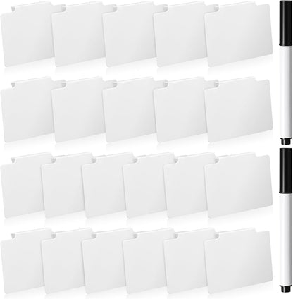 32 Pieces Basket Labels Clip Set, Include 30 Kitchen Clip Label Holder Removable PVC Bin with 2 Chalk Marker for Basket Pantry Organization Box (White Label Clip, Black Pen)