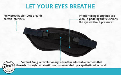 Dream Essentials Natura Organic Cotton Sleep Mask | Twilight Blue | Eye Mask for Sleeping, Light Blocking Soft Sleep Eye Cover with Eco Wool Padding | Made in USA Travel Accessories