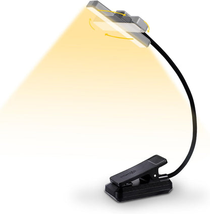 VAVOFO Rechargeable Book Light Rotatable：24 LEDs Reading Light, 3-Color & 9-Brightness Book Lamp, Eye Cared 120Hrs Runtime Lightweight Clip on Led Light for Book Lovers (Black)