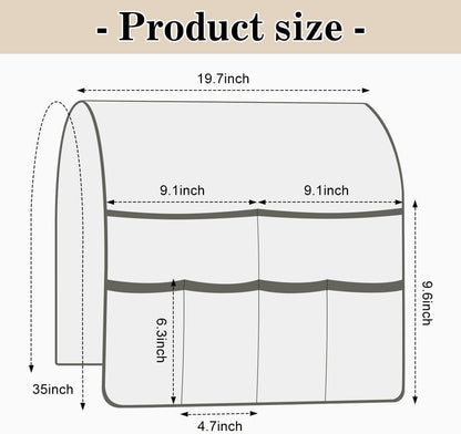 Couch Armrest Organizer Remote Control Holder Bedside Caddy with 6 Pockets, Non-Slip Armchair Caddy Sofa Armrest Organizer for Tv Remote Control, Magazine, Cell Phone, Beige