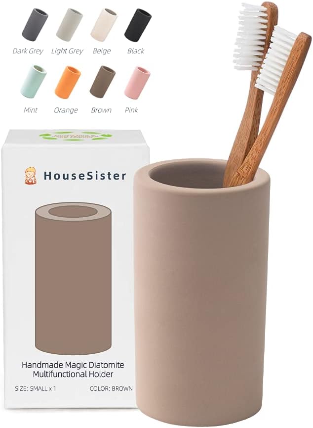 Fast-Drying Diatomite Toothbrush Holder - Bathroom Countertop Organizer Stand for Toothpaste, Makeup Brushes, Razors & Accessories (Dark Grey)